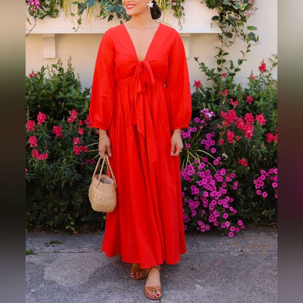 J Crew Tie-front cotton-voile red maxi dress Size Small